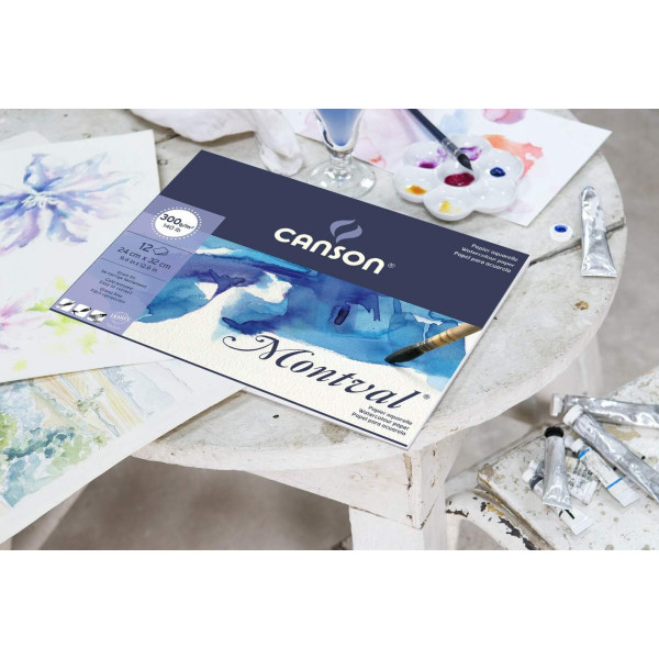 Bloc - Aquarelle - Spirales - 13.5x21 cm - Grain fin - 12 Feuilles - 300g - Montval - Canson