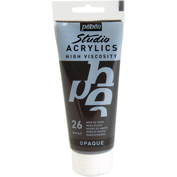 Lot 3 tubes de peinture acrylique - Blanc de Titane et Noir de Mars - Pébéo - 3x100ml