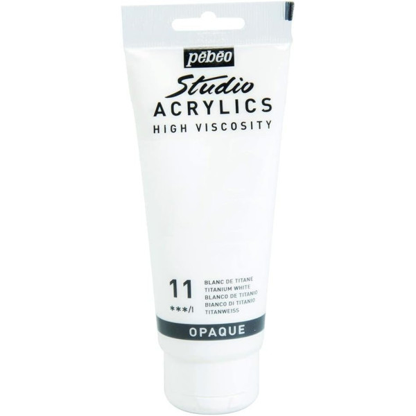 Lot 3 tubes de peinture acrylique - Blanc de Titane et Noir de Mars - Pébéo - 3x100ml