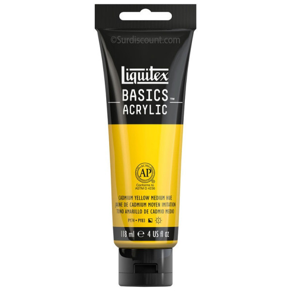Peinture Acrylique en tube - jaune de cadmium moyen - Liquitex Basics pas cher
