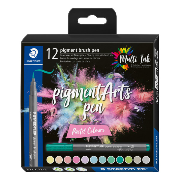 photo-12 feutres - Pointe pinceau - Staedtler - Pigment Arts Pen - Couleurs pastels