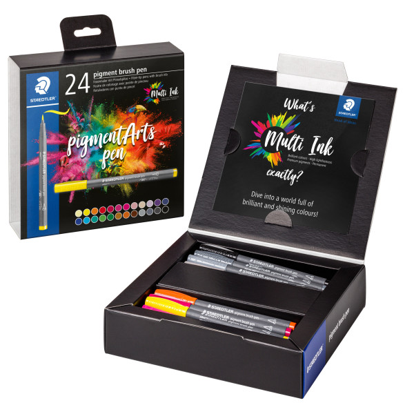 24 feutres - Pointe pinceau - Staedtler - Pigment Arts Pen - Couleurs basiques