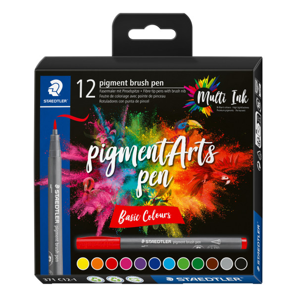12 feutres - Pointe pinceau - Staedtler - Pigment Arts Pen - Couleurs basiques