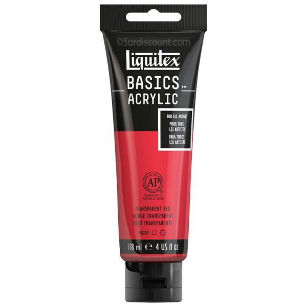 Peinture Acrylique en tube - rouge transparent - Liquitex Basics pas cher