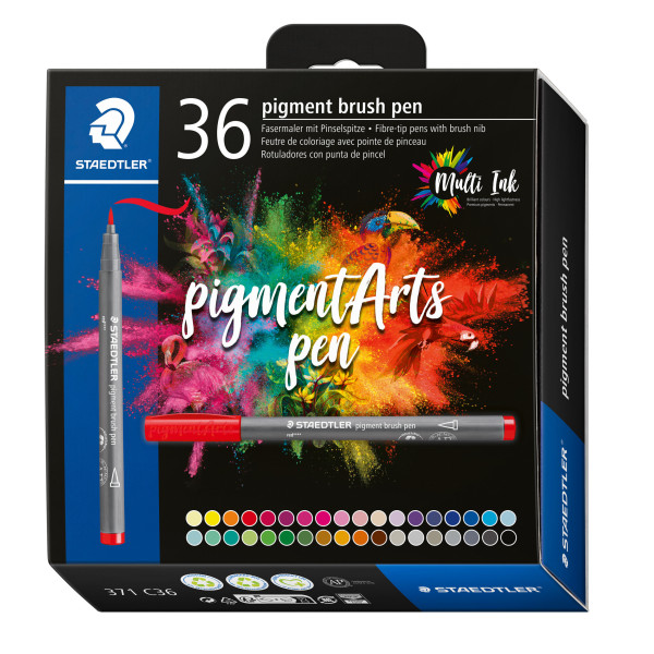 photo-36 feutres - Pointe pinceau - Staedtler - Pigment Arts Pen - Couleurs basiques