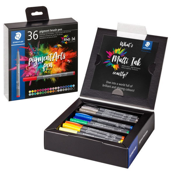 36 feutres - Pointe pinceau - Staedtler - Pigment Arts Pen - Couleurs basiques