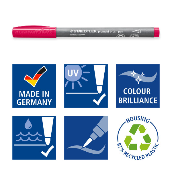 36 feutres - Pointe pinceau - Staedtler - Pigment Arts Pen - Couleurs basiques