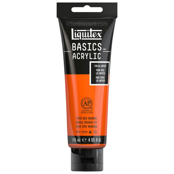 Peinture Acrylique en tube - rouge orange vif - Liquitex Basics pas cher