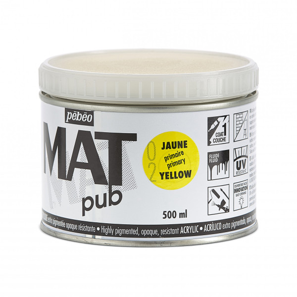 Peinture acrylique - Extra mate - Jaune primaire - Pébéo - Mat Pub - 500ml