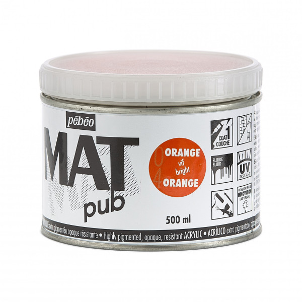 Peinture acrylique - Extra mate - Orange vif - Pébéo - Mat Pub - 500ml