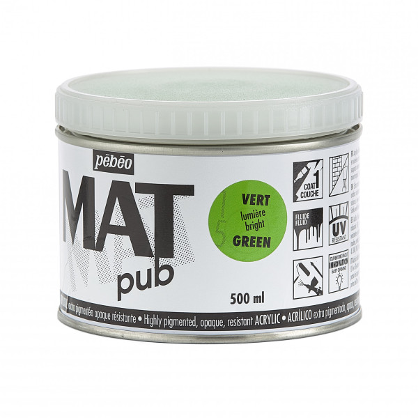Peinture acrylique - Extra mate - Vert lumière - Pébéo - Mat Pub - 500ml