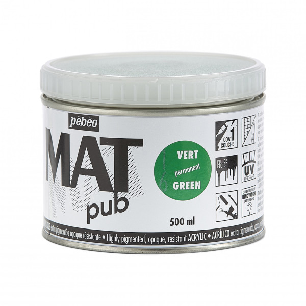 Peinture acrylique - Extra mate - Vert permanent - Pébéo - Mat Pub - 500ml