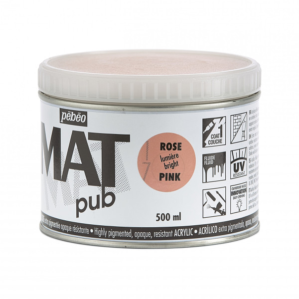 Peinture acrylique - Extra mate - Rose lumière - Pébéo - Mat Pub - 500ml