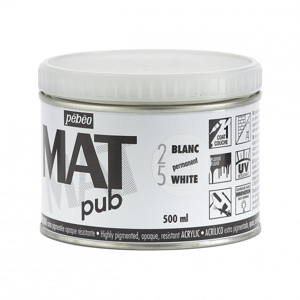 Peinture acrylique - Extra mate - Blanc permanent - Pébéo - Mat Pub - 500ml