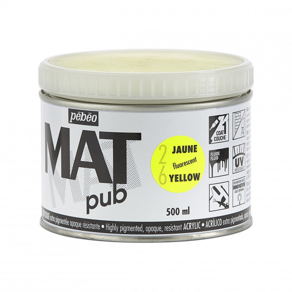 Peinture acrylique - Extra mate - Jaune fluo - Pébéo - Mat Pub - 500ml