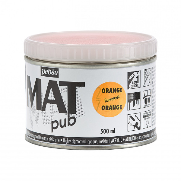 Peinture acrylique - Extra mate - Orange fluo - Pébéo - Mat Pub - 500ml