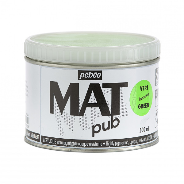 photo-Peinture acrylique - Extra mate - Vert fluo - Pébéo - Mat Pub - 500ml