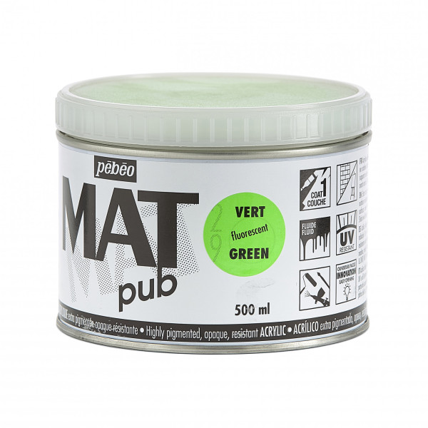 Peinture acrylique - Extra mate - Vert fluo - Pébéo - Mat Pub - 500ml