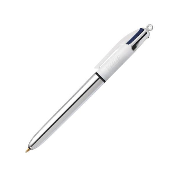 Stylo - 4 Couleurs - Pointe Moyenne - Bic - Corps Métal Argent pas cher