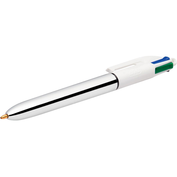Stylo - 4 Couleurs - Pointe Moyenne - Bic - Corps Métal Argent | Surdiscount