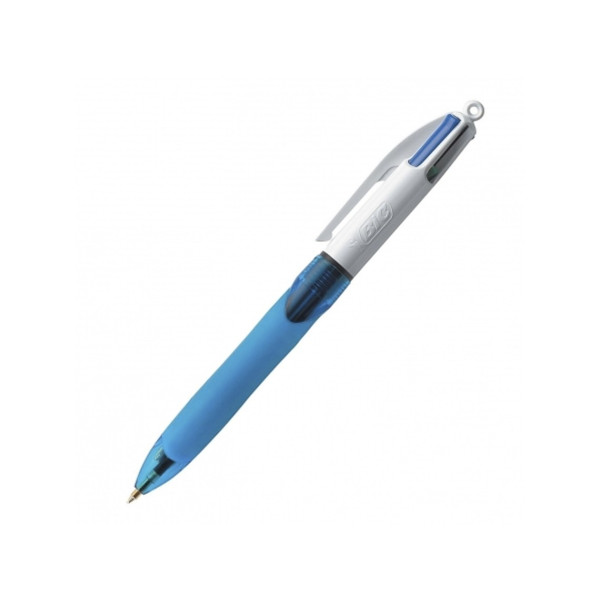 Stylo - 4 Couleurs - Pointe Moyenne - Bic - Grip Corps Bleu pas cher