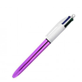 Stylo - 4 Couleurs - Pointe Moyenne - Bic - Corps Métal Violet pas cher