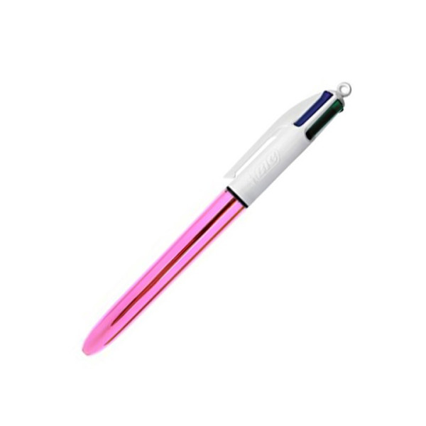 Stylo - 4 Couleurs - Pointe Moyenne - Bic - Corps Métal Rose pas cher