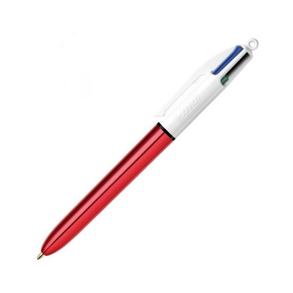 Stylo - 4 Couleurs - Pointe Moyenne - Bic - Corps Métal Rouge pas cher