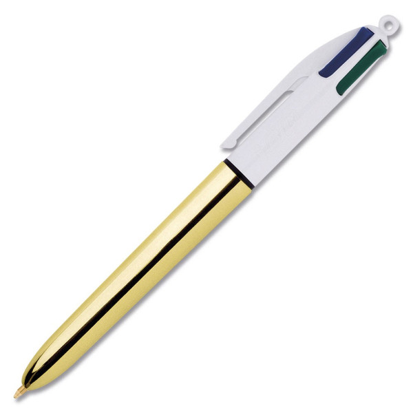 Stylo - 4 Couleurs - Pointe Moyenne - Bic - Corps Métal Or pas cher