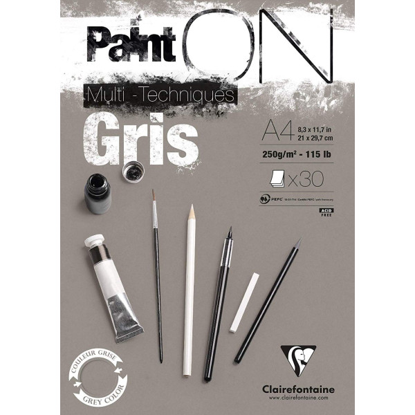 Bloc Paint On Gris Encolle - A4 - 30 Feuilles - Clairefontaine pas cher