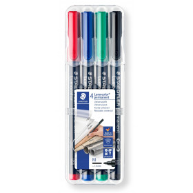 photo-4 feutres - Indélébile - Permanent - Noir Bleu Rouge Vert - Lumocolor - Staedtler
