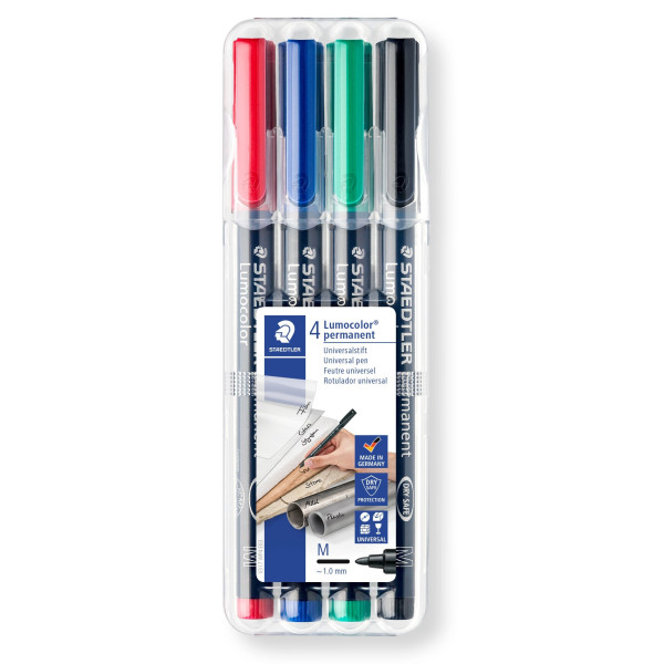 photo-4 feutres - Indélébile - Permanent - Noir Bleu Rouge Vert - Lumocolor - Staedtler