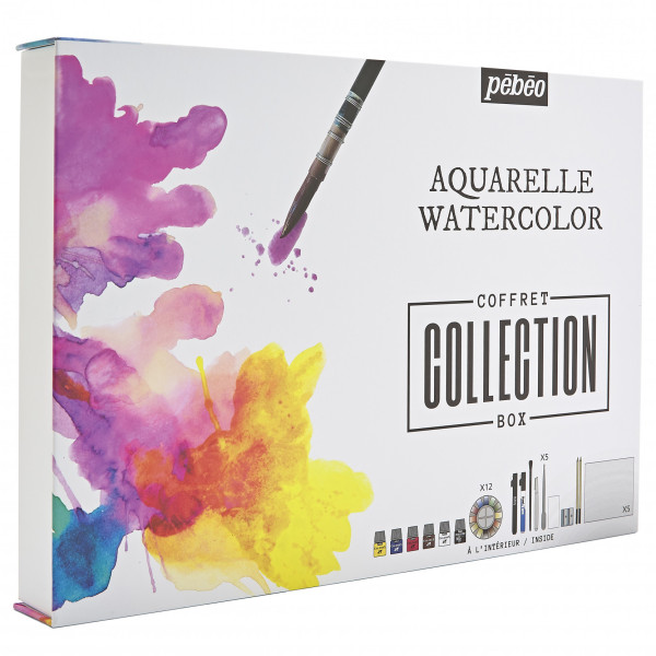 Peinture aquarelle - Fine - Coffret - 12 demi godets et accessoires - Pébéo