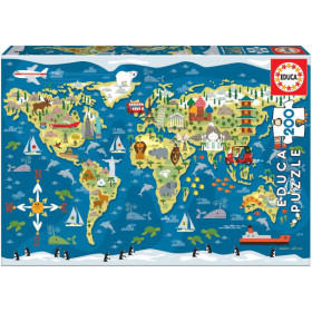 photo-Puzzle - 200 pièces - Carte du monde - 40x28cm - Enfant - Educa