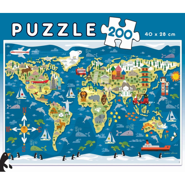 Puzzle - 200 pièces - Carte du monde - 40x28cm - Enfant - Educa