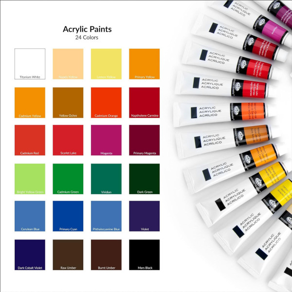 Peinture acrylique - Etude et fine - 24 tubes de 21 ml - Royal Langnickel