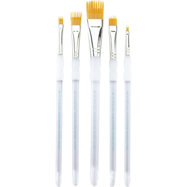 5 pinceaux - Plat - Biseauté - Langue de chat - Eventail - Filbert - Aquarelle - Synthétiques