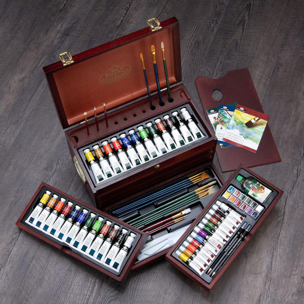 Coffret - Peinture aquarelle et à l'huile - Accessoires - 80 pièces - Royal & Langnickel
