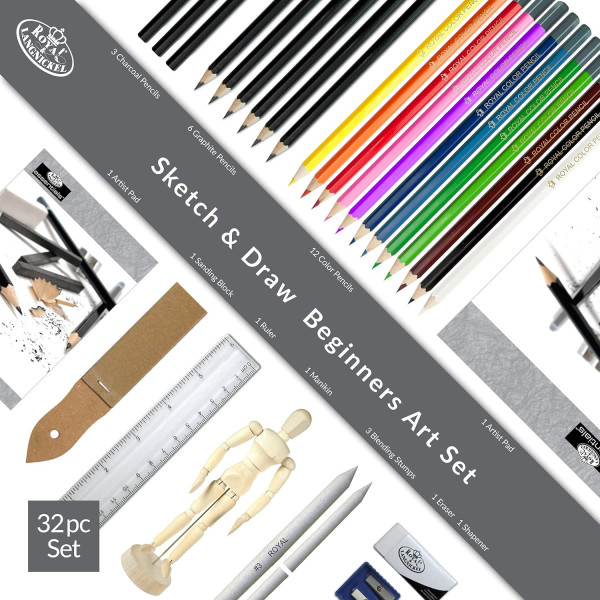 Coffret - Crayons couleurs et graphite - Esquisse et dessin - Initiation - Royal & Langnickel