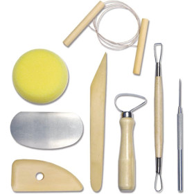 Kit - Accessoires pour poterie et sculpture - 8 pièces - Manche en bois