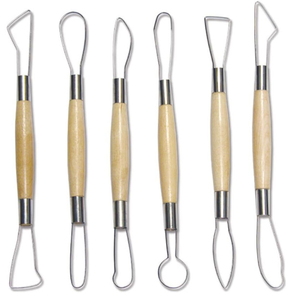 photo-Mirettes - Accessoires pour poterie et sculpture - 6 pièces - Manche en bois