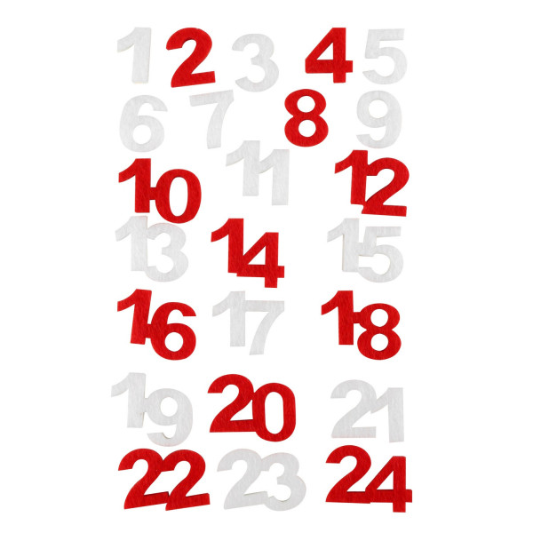 Stickers - Chiffres pour calendrier de l'Avent - Feutrine - 24 pièces - Ctop