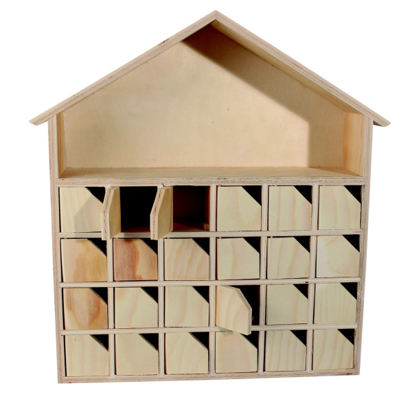 Calendrier de l'Avent - Forme de maison - Bois - A décorer - 31 x 34 x 7 cm - Ctop