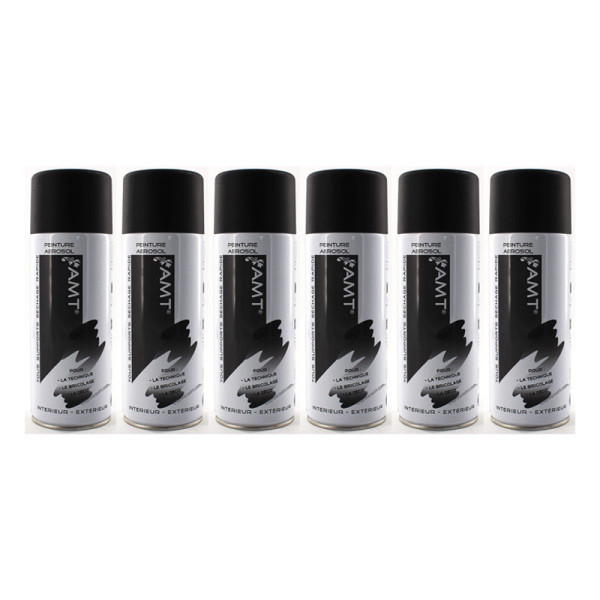 photo-Lot de 6 bombes de peinture - Noir - Mat - 330ml - Amt