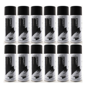 photo-Lot de 12 bombes de peinture - Noir - Mat - 330ml - Amt