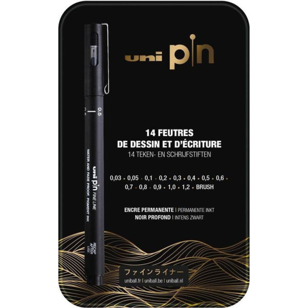 photo-Feutres - Dessin et écriture - Uni-Pin - Noir - 14 pièces - Boîte collector