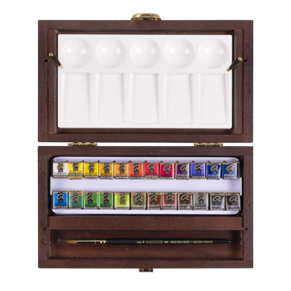 Peinture aquarelle - Extra-fine - Coffret bois - 24 godets + accessoires - Rembrandt