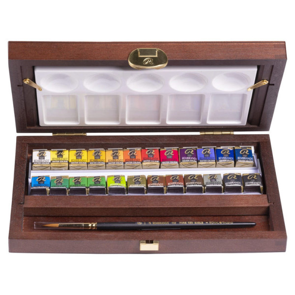 Peinture aquarelle - Extra-fine - Coffret bois - 24 godets + accessoires - Rembrandt