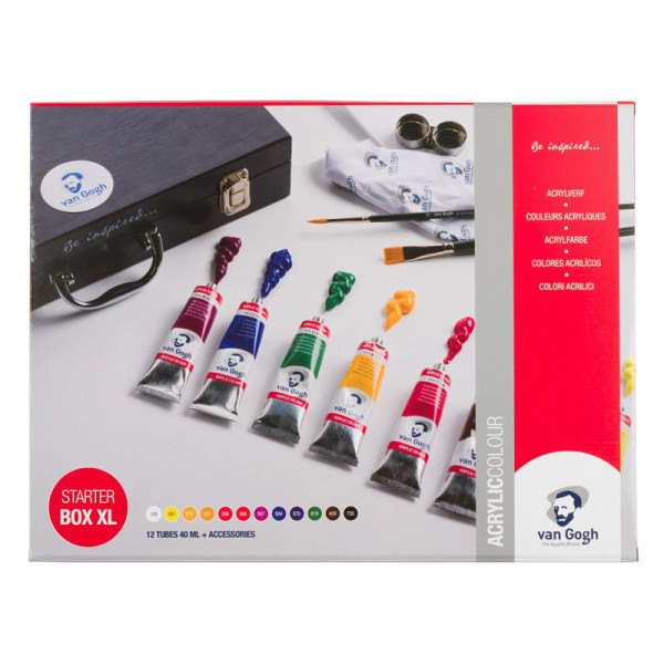 photo-Peinture acrylique - Coffret XL pour débutants - 12 tubes de 40ml + accessoires - Van Gogh