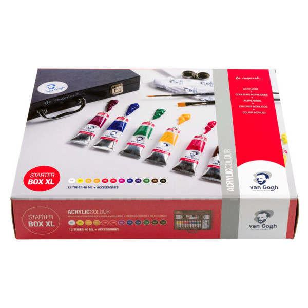 Peinture acrylique - Coffret XL pour débutants - 12 tubes de 40ml + accessoires - Van Gogh
